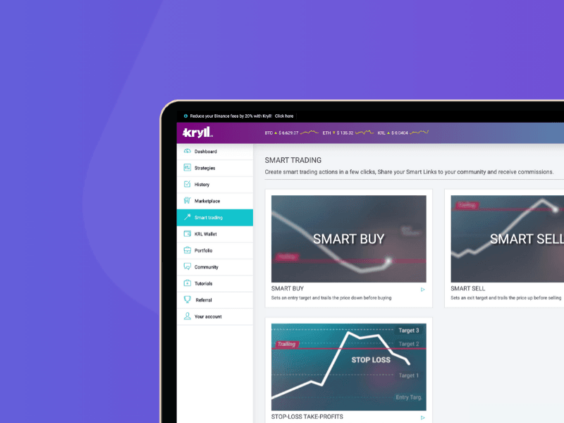 A computer screen displays the cardcover (18) dashboard, featuring smart trading options and charts for buy and sell strategies, set against a purple gradient background.