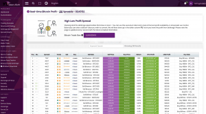 Executium11 is a cryptocurrency trading dashboard displaying real-time Bitcoin profit and spread data, a trade size input, helpful info, and a table with prices, exchanges, profits, and buy/sell chances.