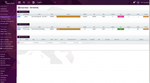 The executium3 trading dashboard displays sections for continuation, protocol, and trade blotter, with a table listing activity details such as type, time, ID, price, size, buy/sell status, and confirmation options.