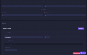 Apex Trader strategy builder showing buying indicators, signal groups, and threshold multipliers for automated trading setup.