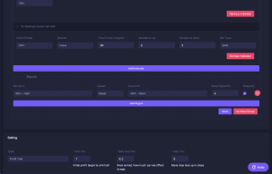 Apex Trader interface showing Bollinger Bands indicator and custom signal setup for automated crypto trading strategies.