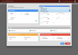 Crypto trading bot dashboard showing bot performance, trade settings, and profit tracking on the CIRRINA platform.