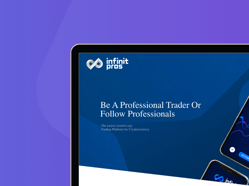 Infinit Pros cryptocurrency trading platform banner with slogan “Be a Professional Trader or Follow Professionals” on a blue background.