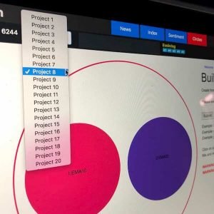 Crypto Theorem trading dashboard showing multiple project selections for algorithmic trading setups.
