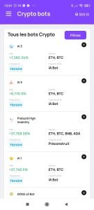 Napbots crypto bots dashboard displaying AI trading bots with maximum returns and hourly trading frequency.